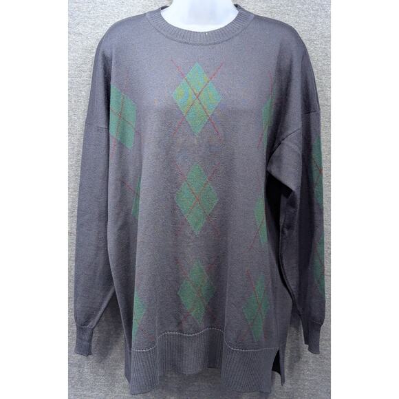 PRINGLE OF SCOTLAND Womens Sweater - Gray/Green, Argyle, Lambswool, Size M - Picture 1 of 6